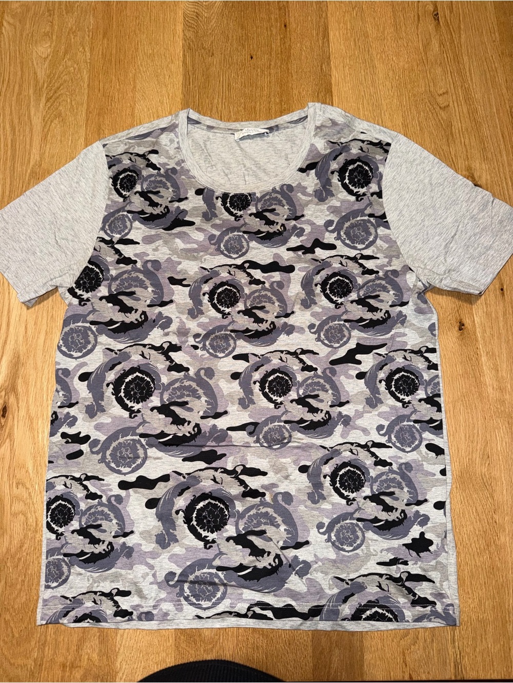 Versace Grey and Black Printed Short-Sleeve Crew Tee
